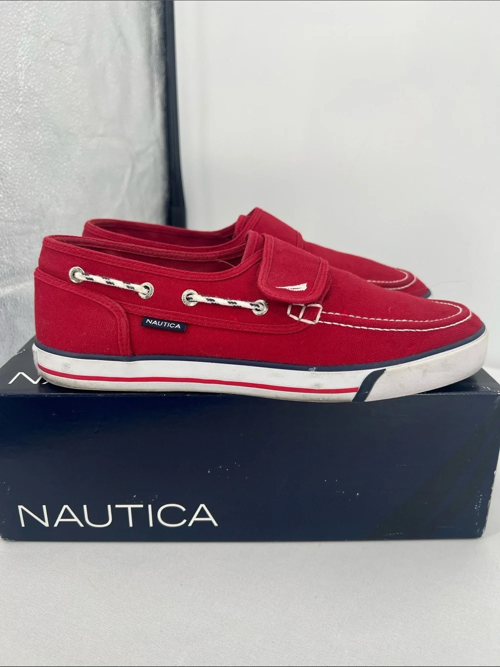 Nautica Men’s Red Canvas Slip-On Boat Shoes
